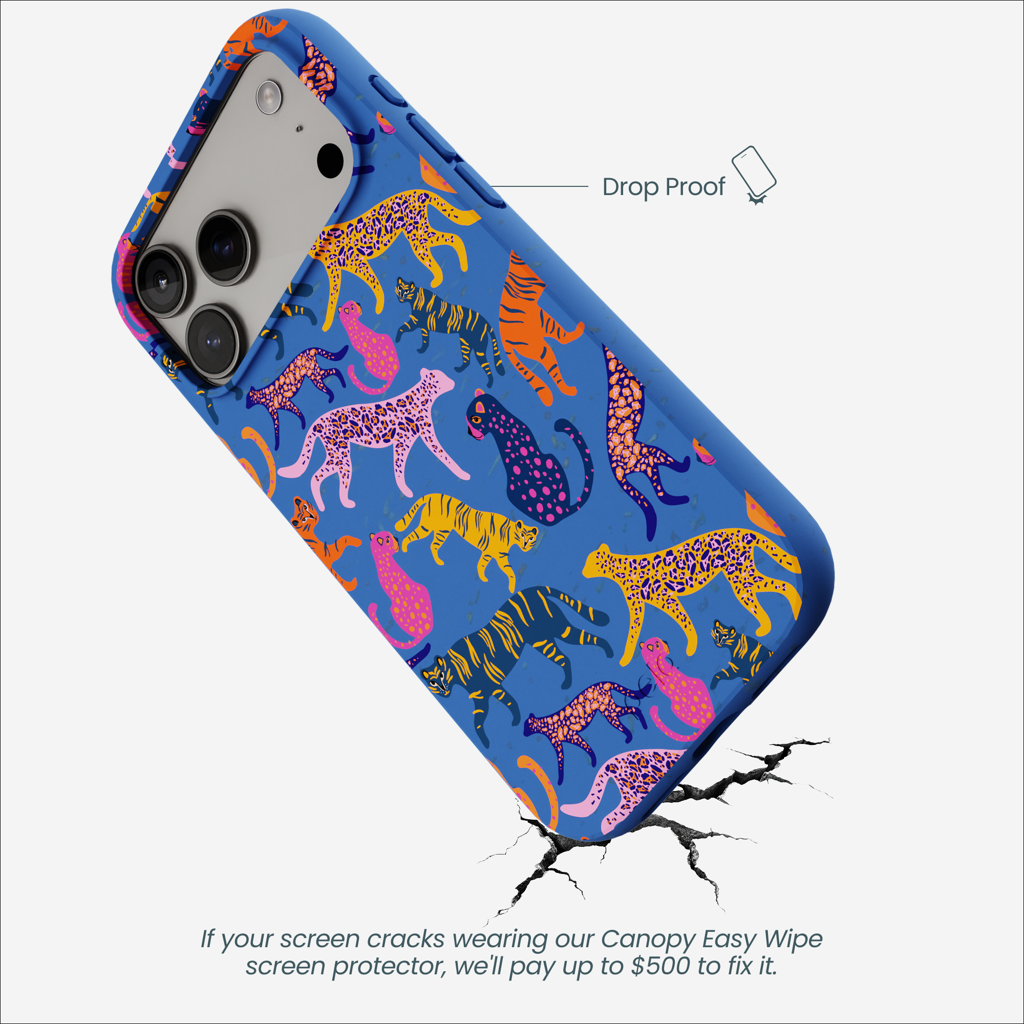 Electric Blue Jungle Cat iPhone 17 Pro Max Case