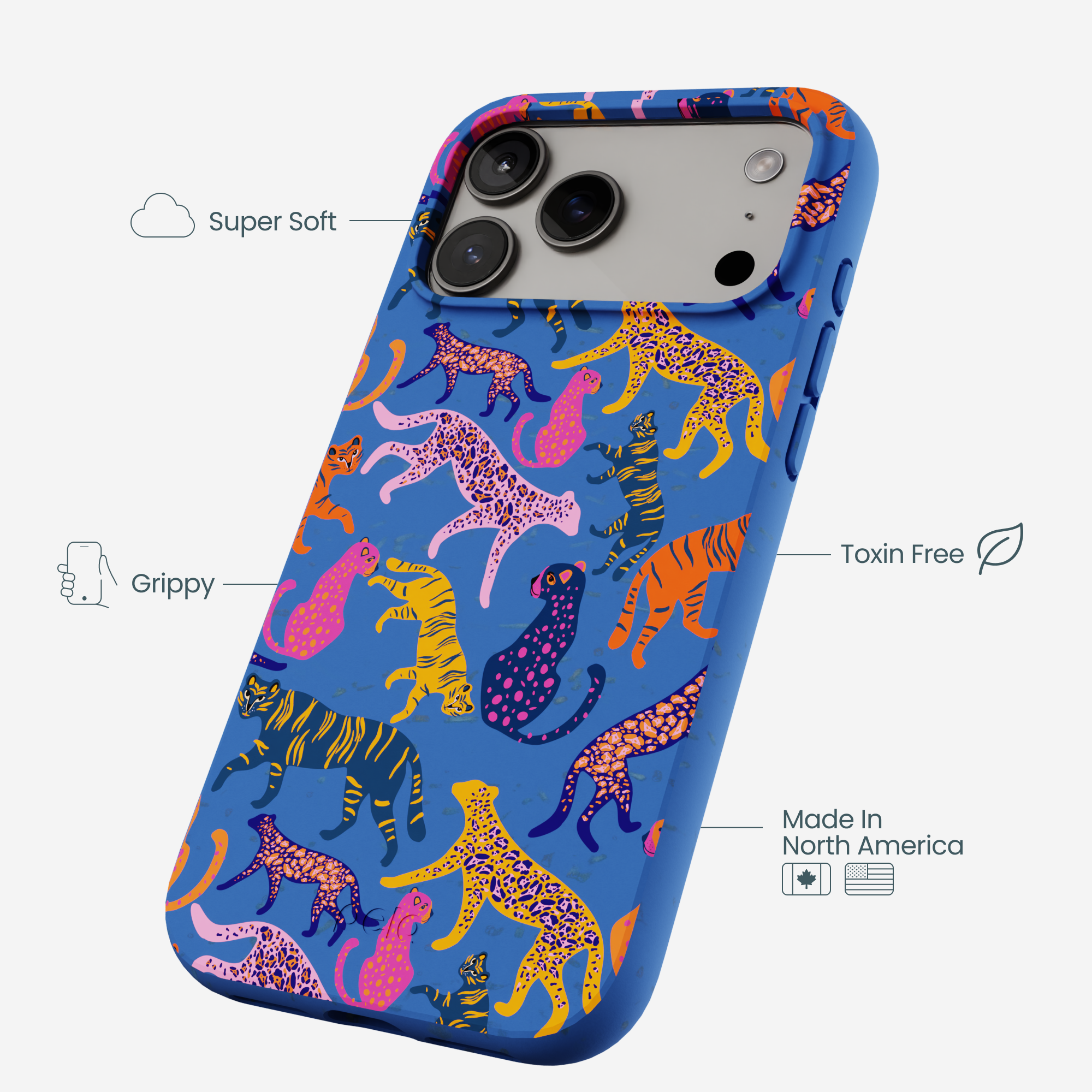 Electric Blue Jungle Cat iPhone 17 Pro Max Case