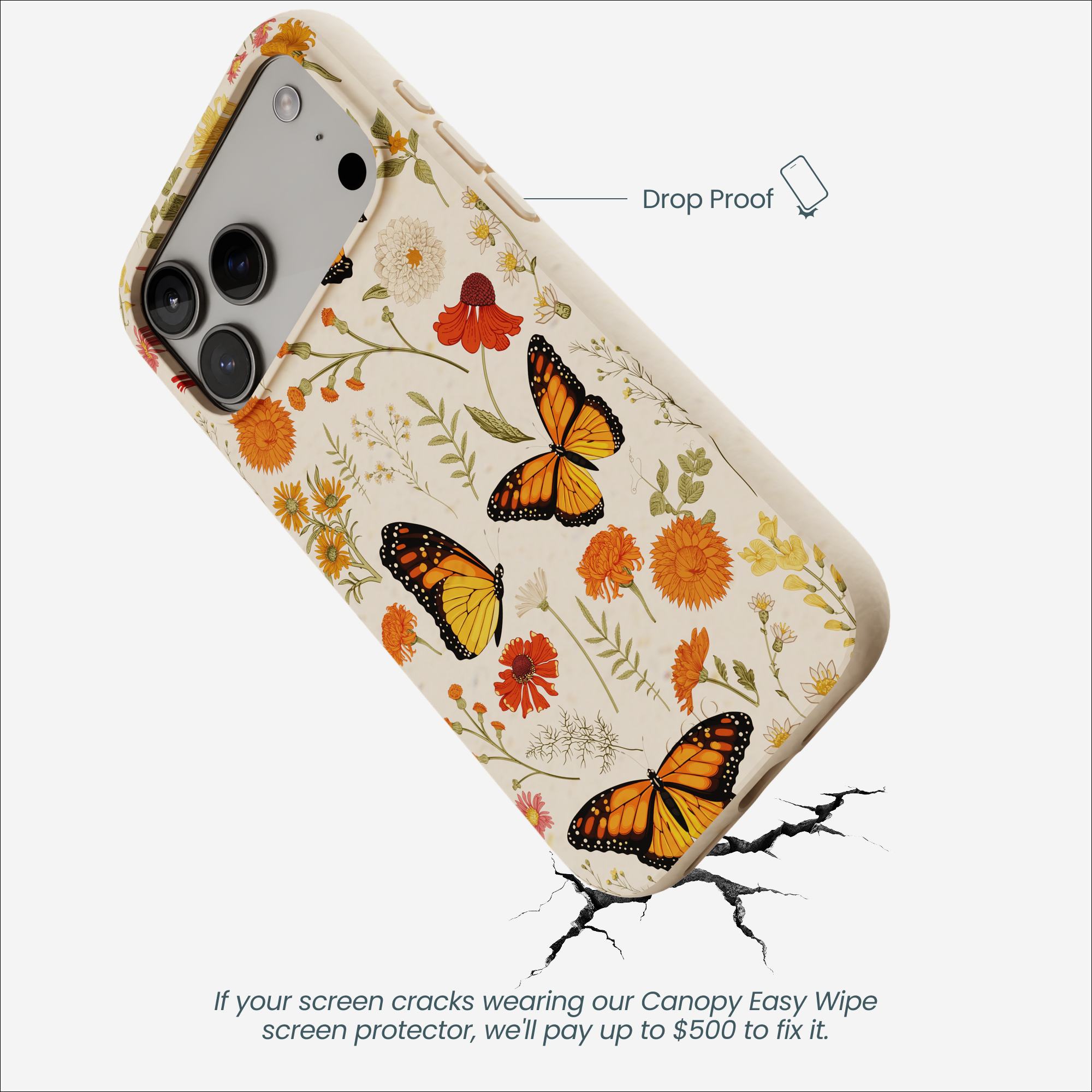 Seashell Monarch Butterfly iPhone 17 Pro Max Case
