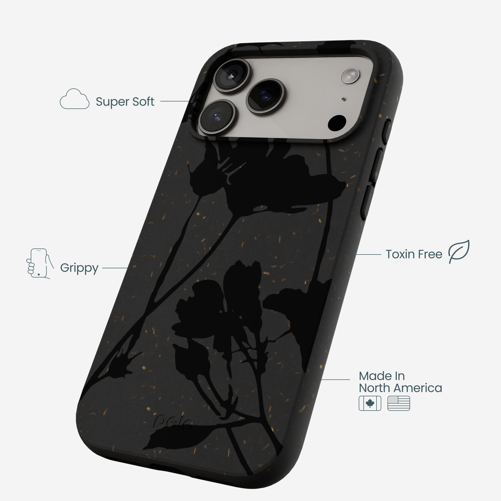 Black Shadow Petals iPhone 17 Pro Max Case